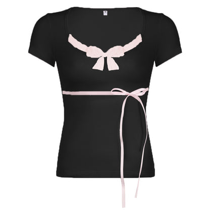 Ribbon Bow Lace Coquette Top