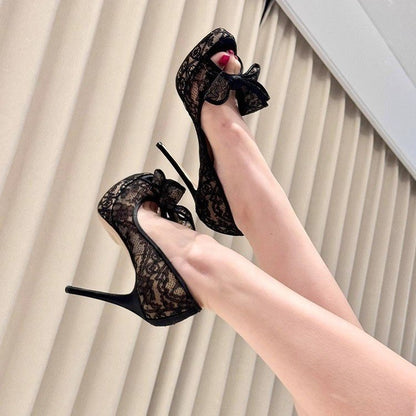 Lace Embroidered High Heels - Fashionnsio