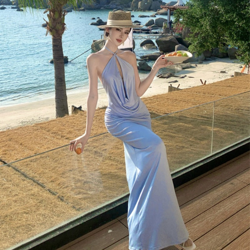 Halter Neck Backless Long Dress - Fashionnsio