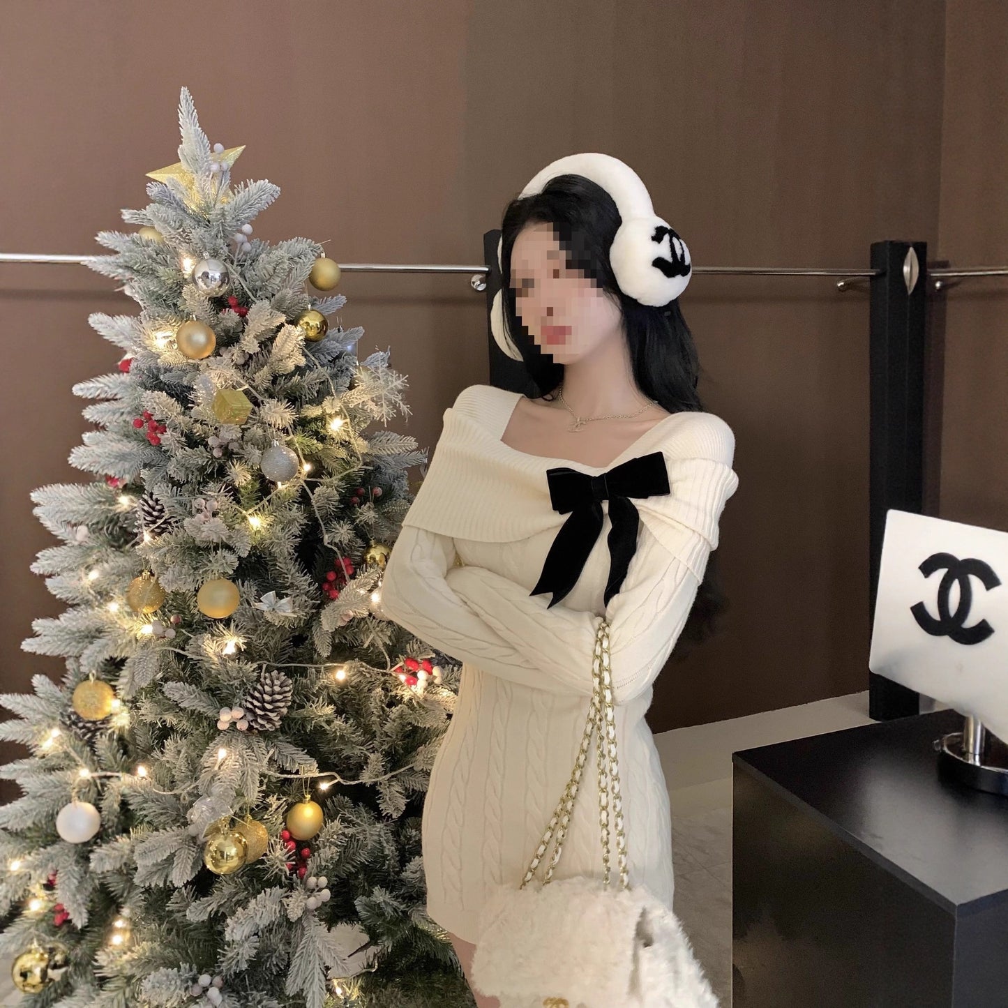 Sweater Knit Mini Bow Dress - Fashionnsio