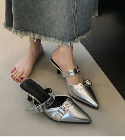 Metal Buckle Mules Heels