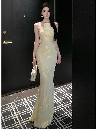 Floral Embroidery Bodycon Long Dress - Fashionnsio