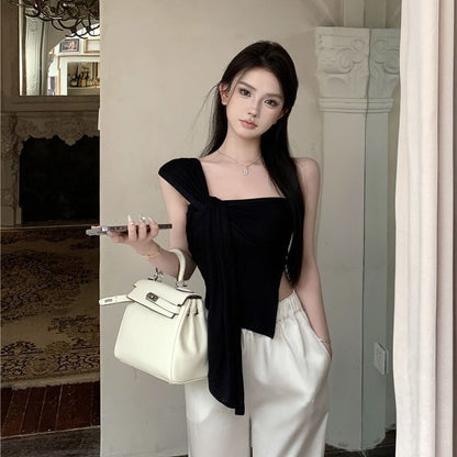 Off Shoulder Irregular Crop Top - Fashionnsio