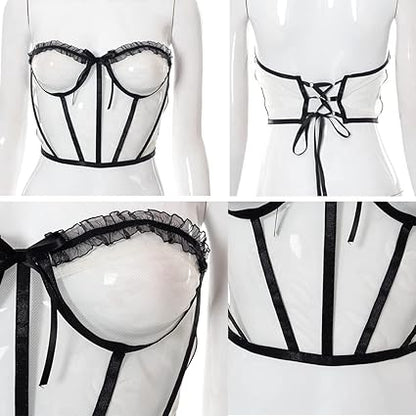 Mesh Lace Bow Corset Top