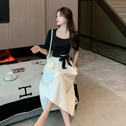 Korean Puff Sleeve Bow Dress