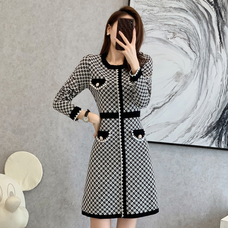 Korean Plaid Knitted Dress