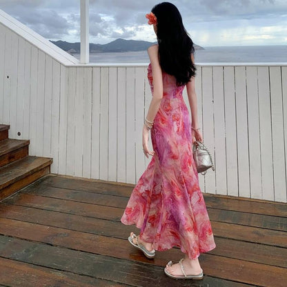 Floral Ruffle Long Gown Dress