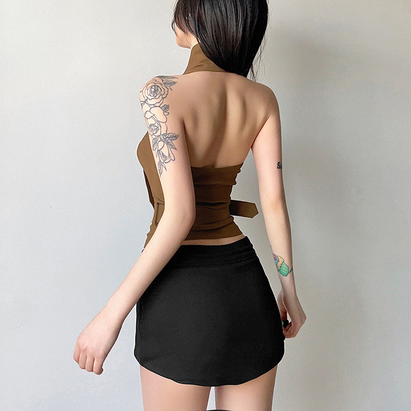 Halter Crop Top With Scarf fashionnsio