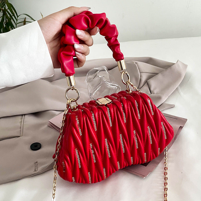 Embroidered Pleated Clutch Handbags