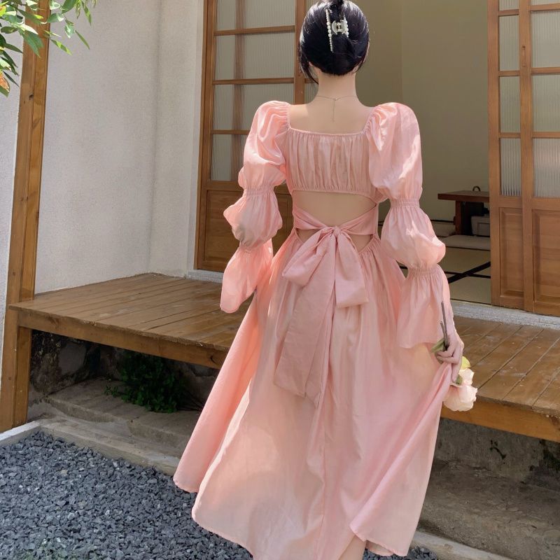 Puff Sleeve Korean Gown Dress