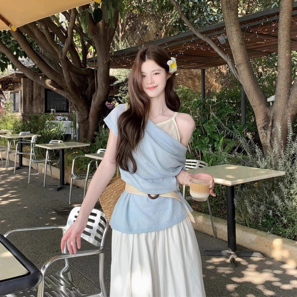Layered Belted Knit Top - Fashionnsio