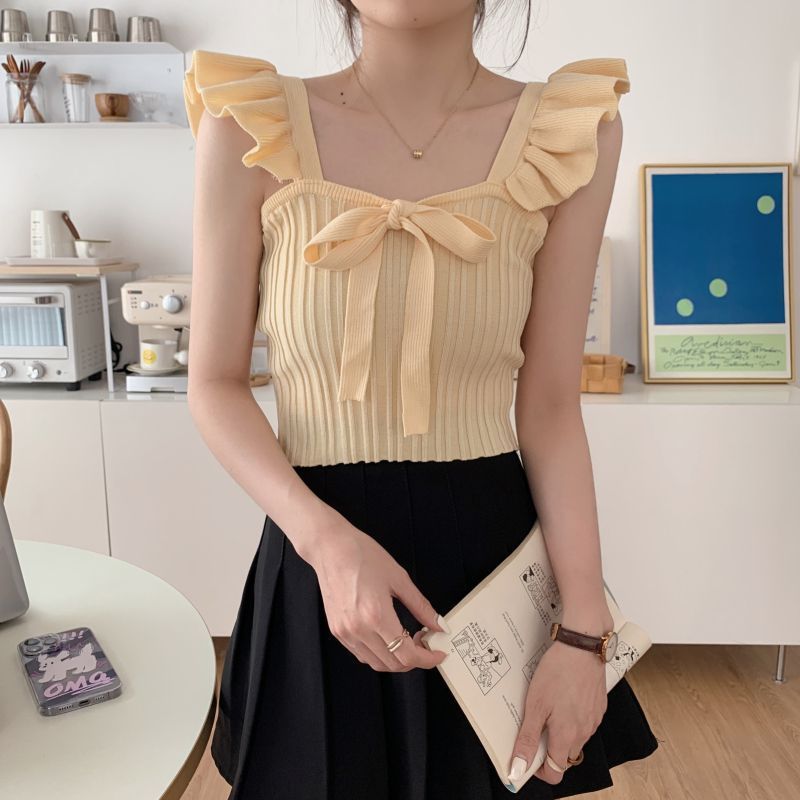 Ruffle Lace Up Knitted Top