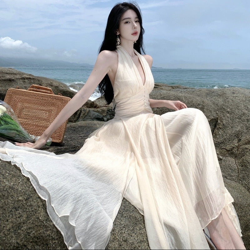 Halter Cinched Waist Maxi Dress - Fashionnsio