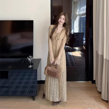 Mesh Long Sleeve Maxi Dress - Fashionnsio