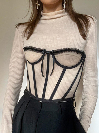 Mesh Lace Bow Corset Top