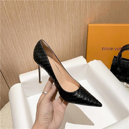 Textured Pointed Stiletto Heels - Fashionnsio
