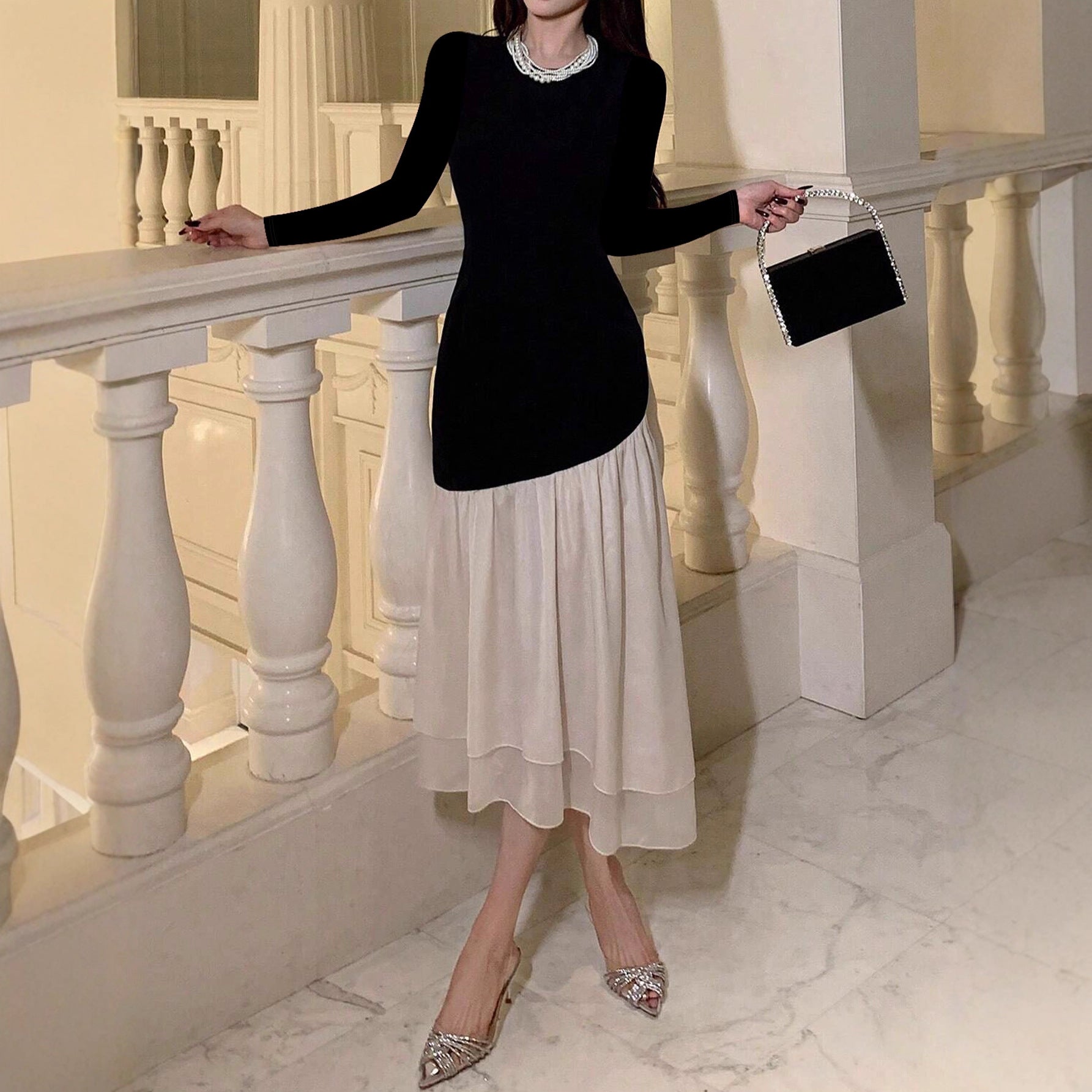 Mesh Fit & Flare Maxi Dress - Fashionnsio