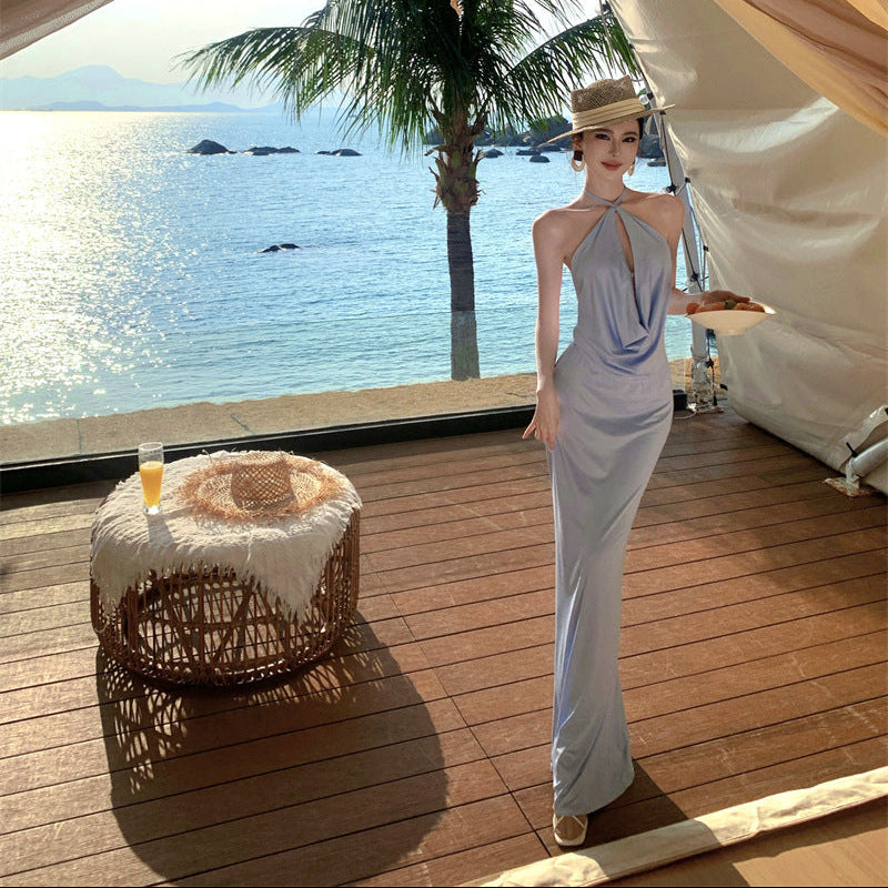 Halter Neck Backless Long Dress - Fashionnsio