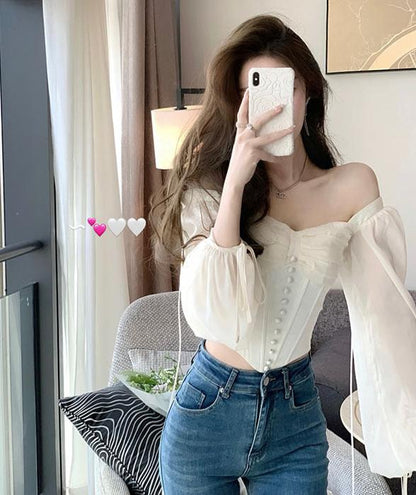 Puff Sleeve Button Corset Top