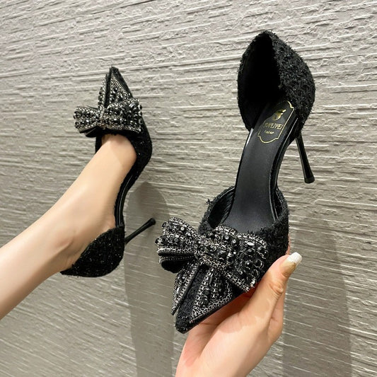 Crystal Bow Sequin Cloth Heels