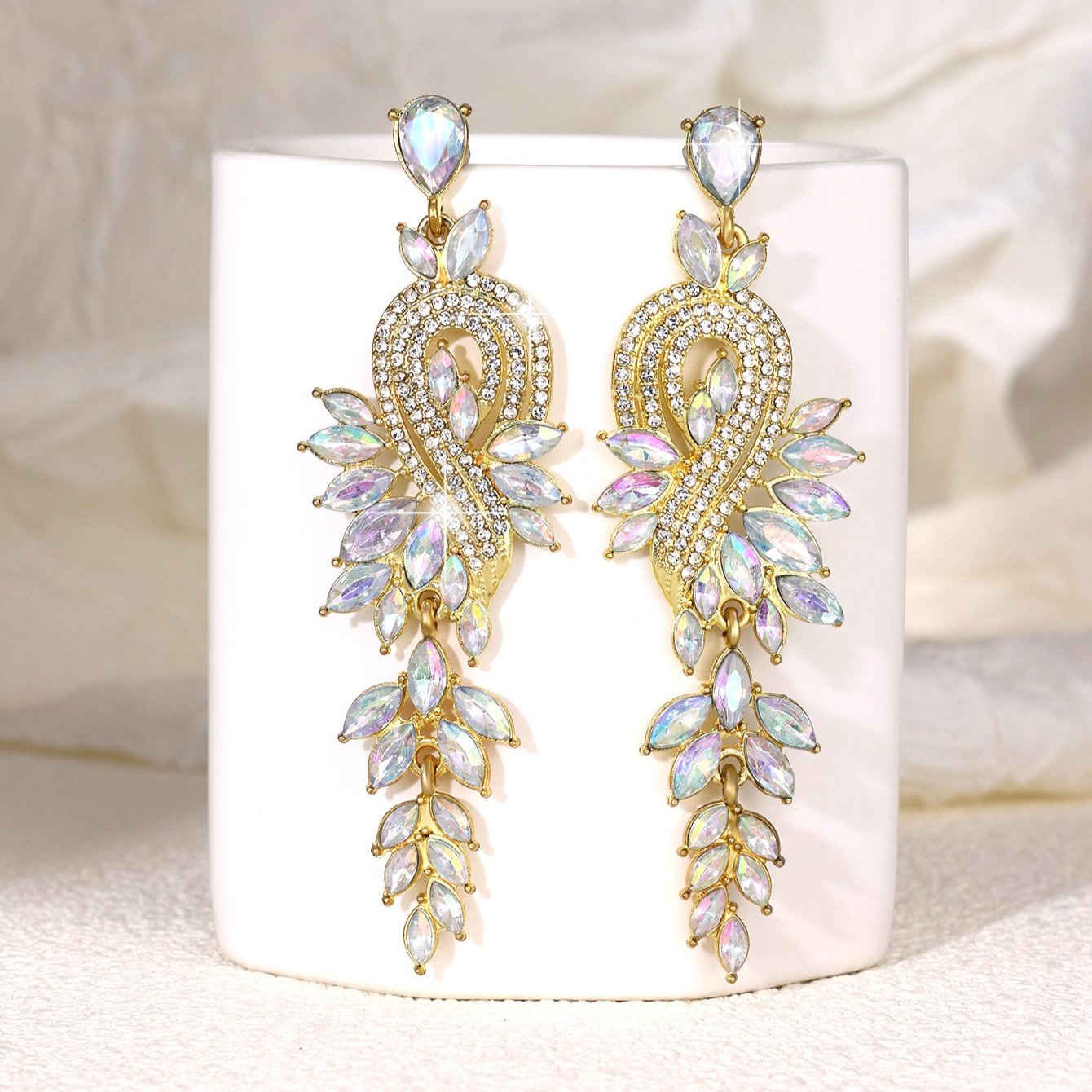 Peacock Leaf Crystal Long Earrings fashionnsio