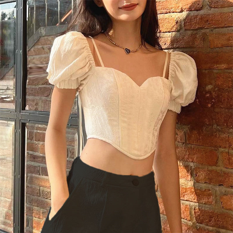 Bow Strap Puff Sleeve Top