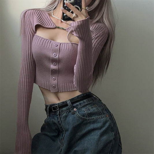 Hollow Out Knit  Long Sleeved Top