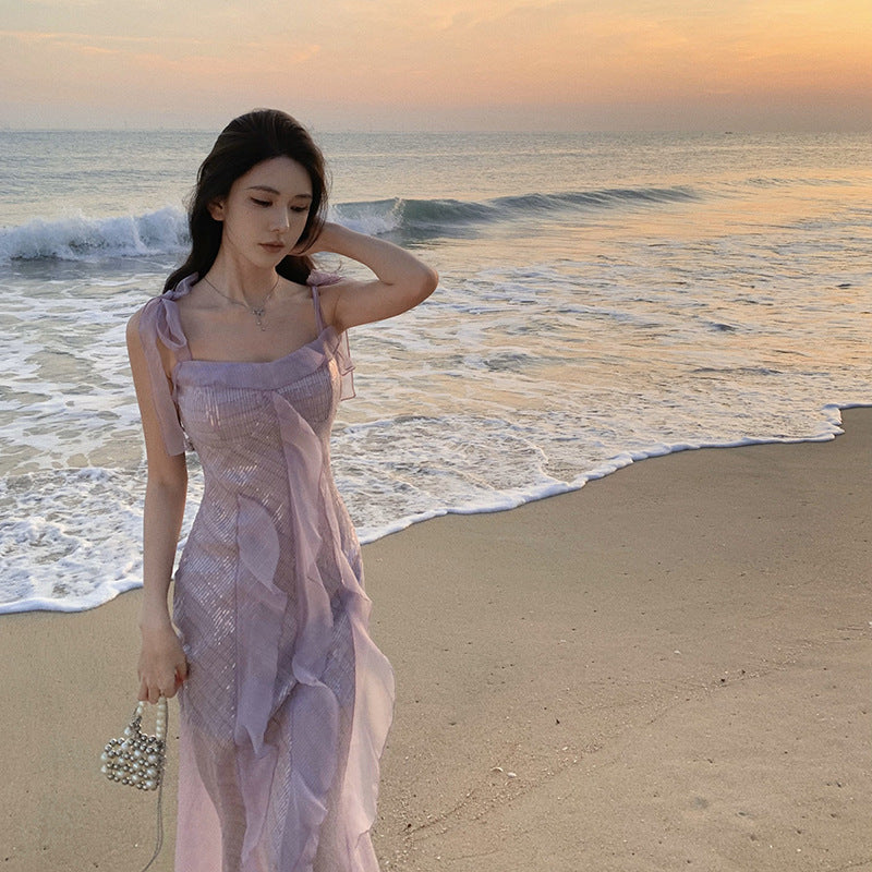 Sequin Ruffle Long Dress - Fashionnsio