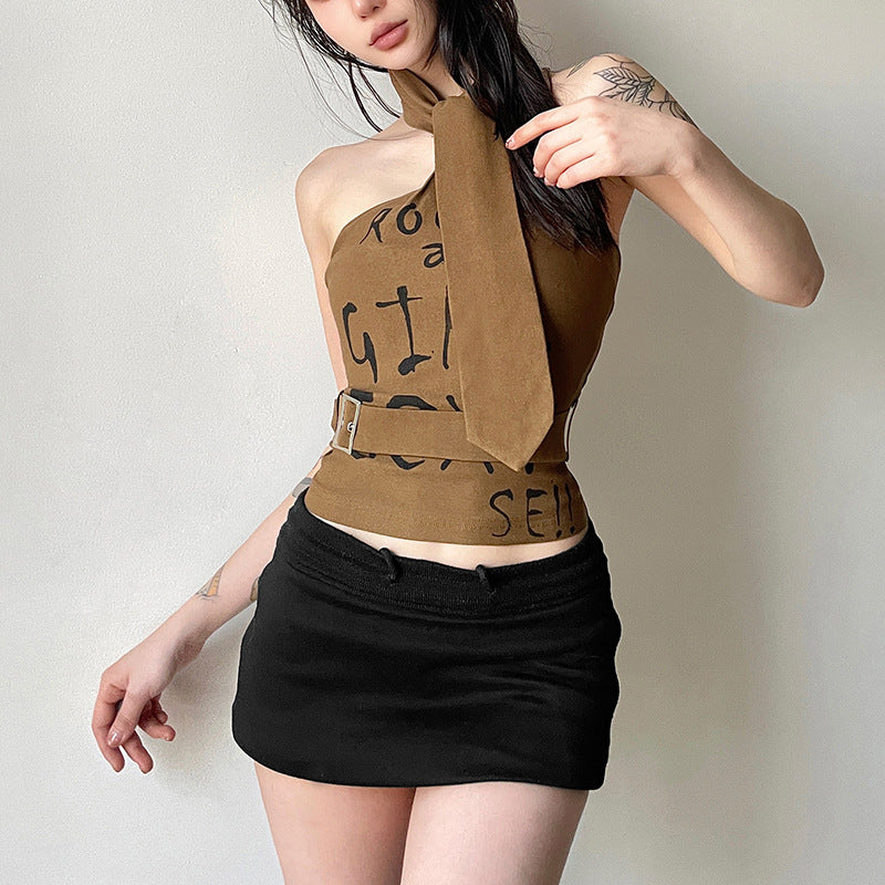 Halter Crop Top With Scarf fashionnsio