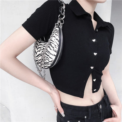 Heart Knit Collar Tee Crop Top