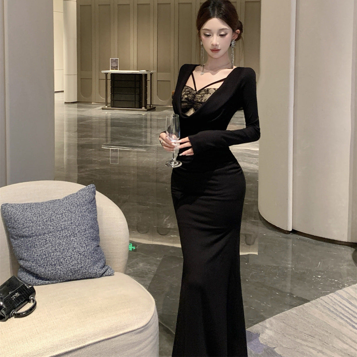 Lace Bodycon Long Dress - Fashionnsio