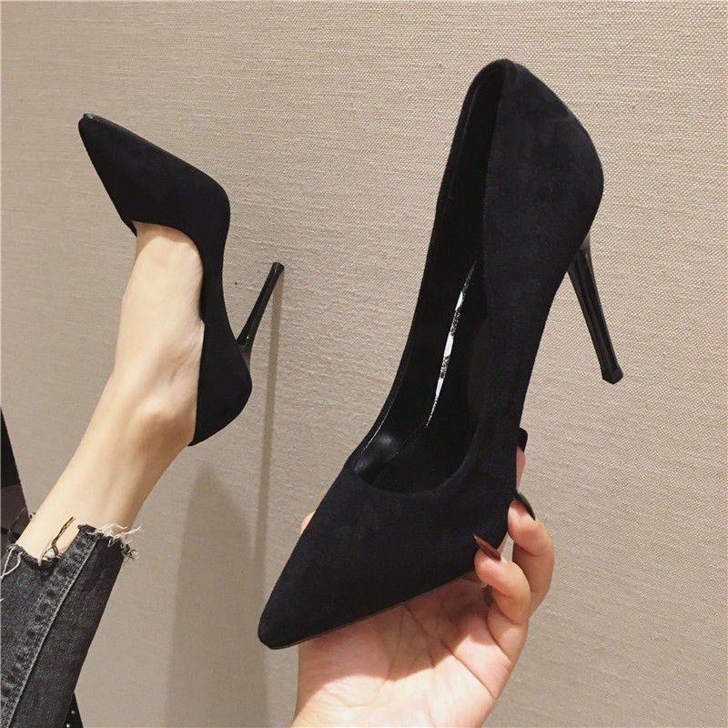 Black Suede Pointed Stiletto High Heels