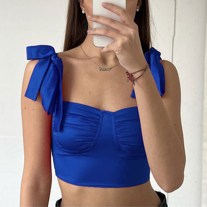 Bow Ribbon Lace Up Crop Top