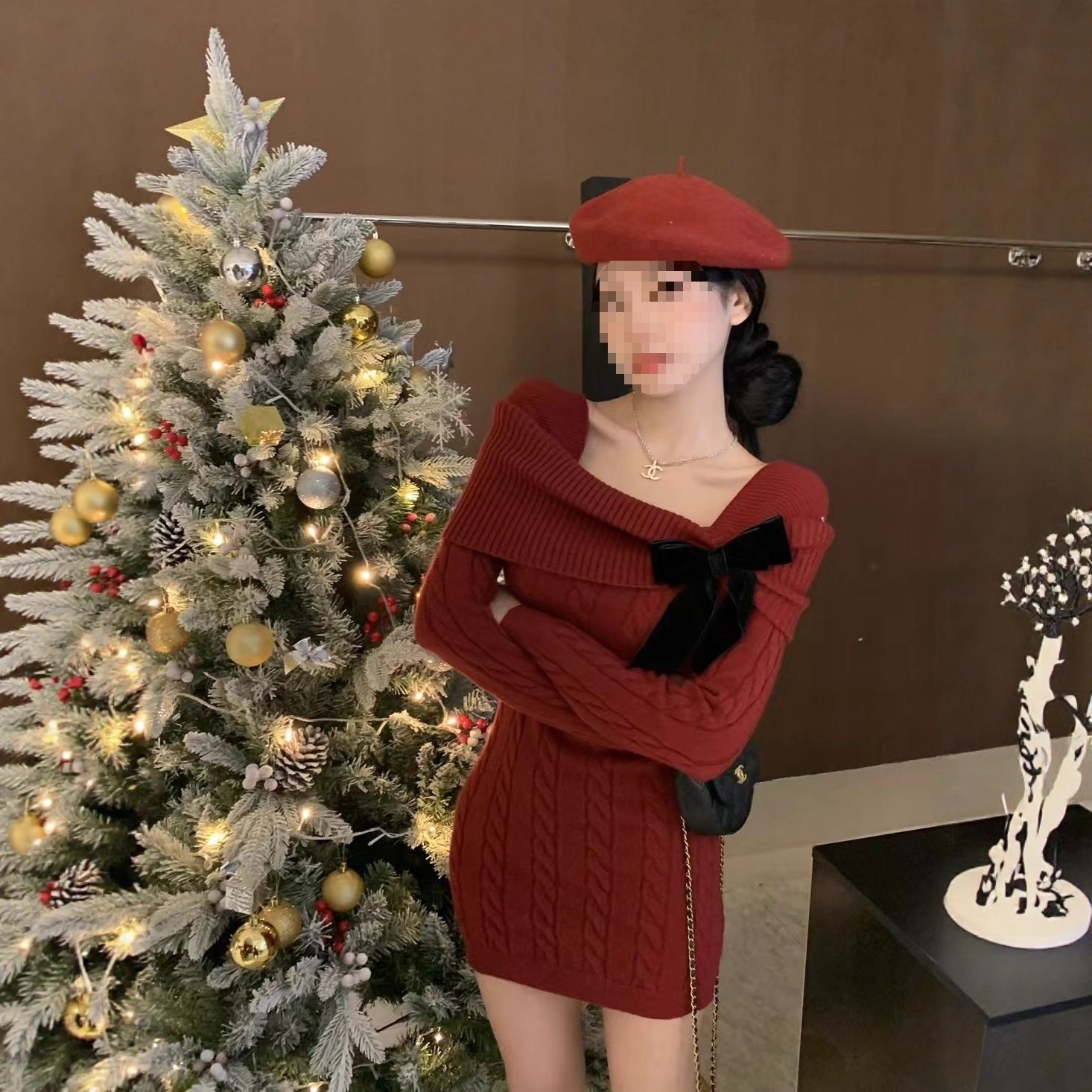 Sweater Knit Mini Bow Dress - Fashionnsio