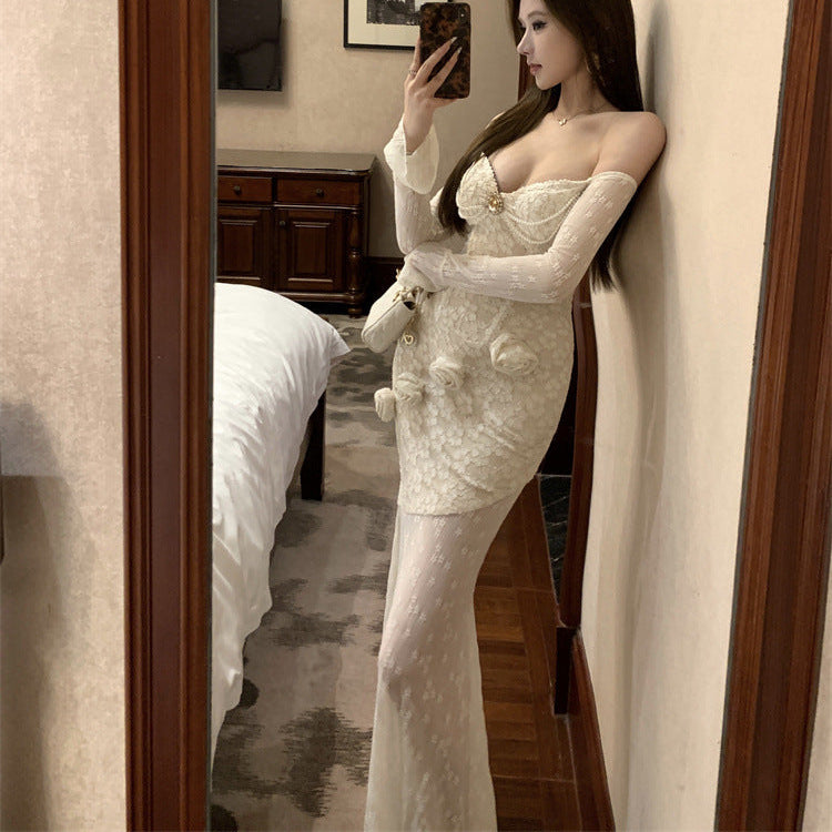 Lace 3D Floral Bodycon Dress - Fashionnsio