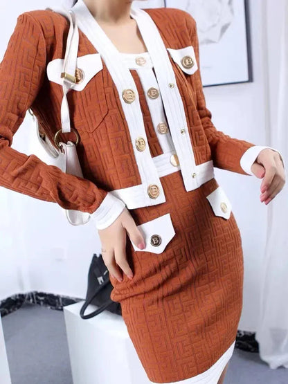 Korean Knitted Dress and Cardigan