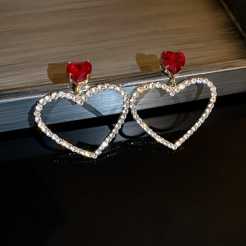 Rhinestone Hollow Heart Drop Earrings fashionnsio