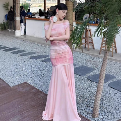 Off Shoulder Floral Mermaid Dress - Fashionnsio