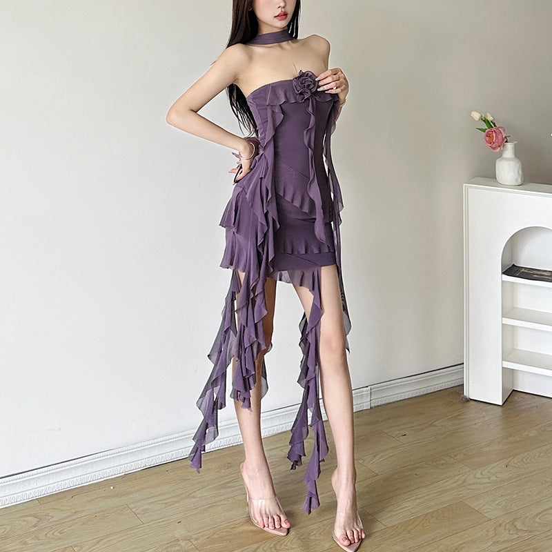 Halter Tassel Ruffle Dress - Fashionnsio