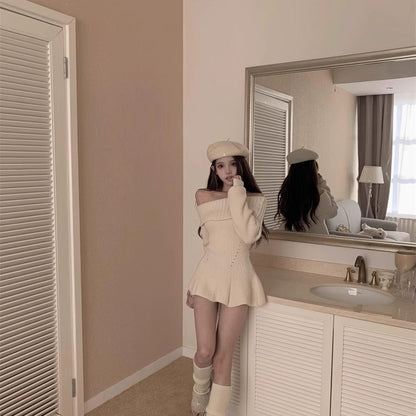 Knit Sweater Off Shoulder Dress - Fashionnsio