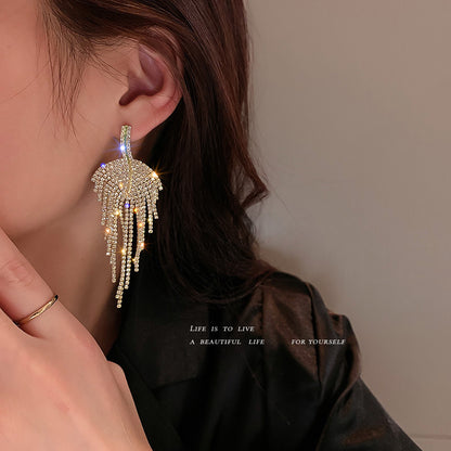 Diamond Leaf Tassel Earrings fashionnsio