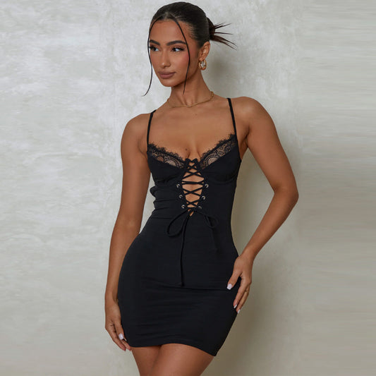 Lace Up Black Mini Dress