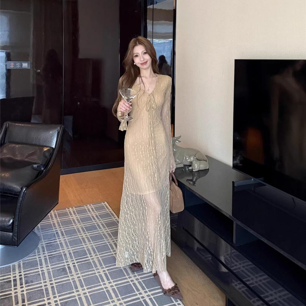 Mesh Long Sleeve Maxi Dress - Fashionnsio