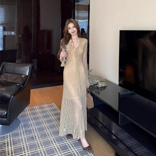 Mesh Long Sleeve Maxi Dress - Fashionnsio