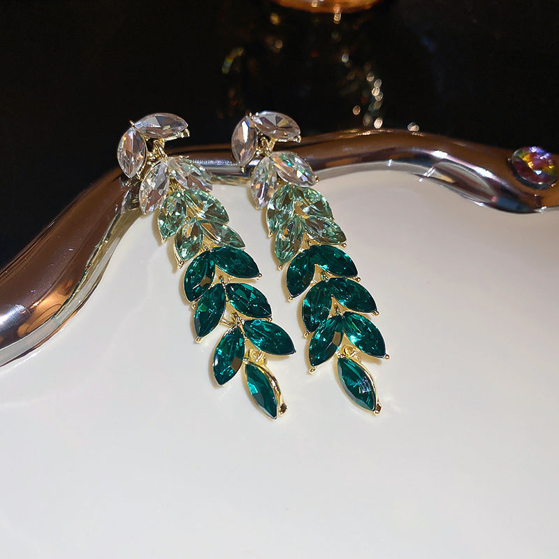 Gradient Diamond Leaves Long Earrings fashionnsio