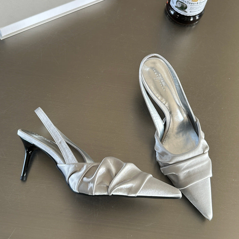 Satin Pleated Pointed Toe Heels