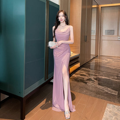 Pleated Slit Long Dress - Fashionnsio