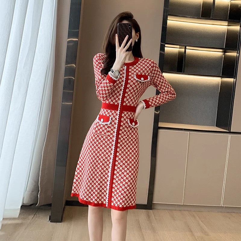 Korean Plaid Knitted Dress