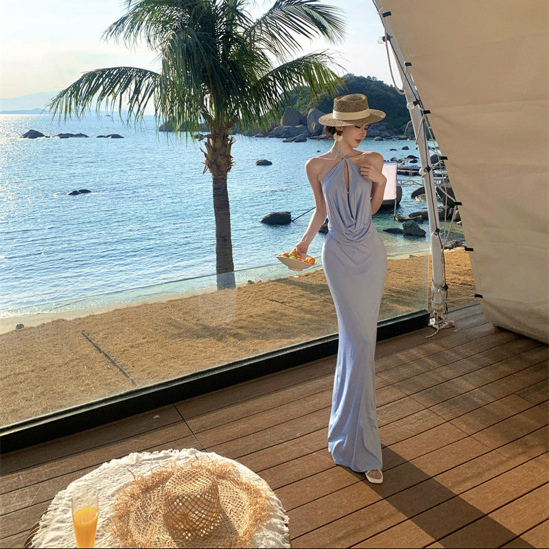 Halter Neck Backless Long Dress - Fashionnsio