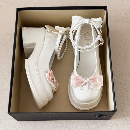 Pearl Bow Mary Janes Heels - Fashionnsio